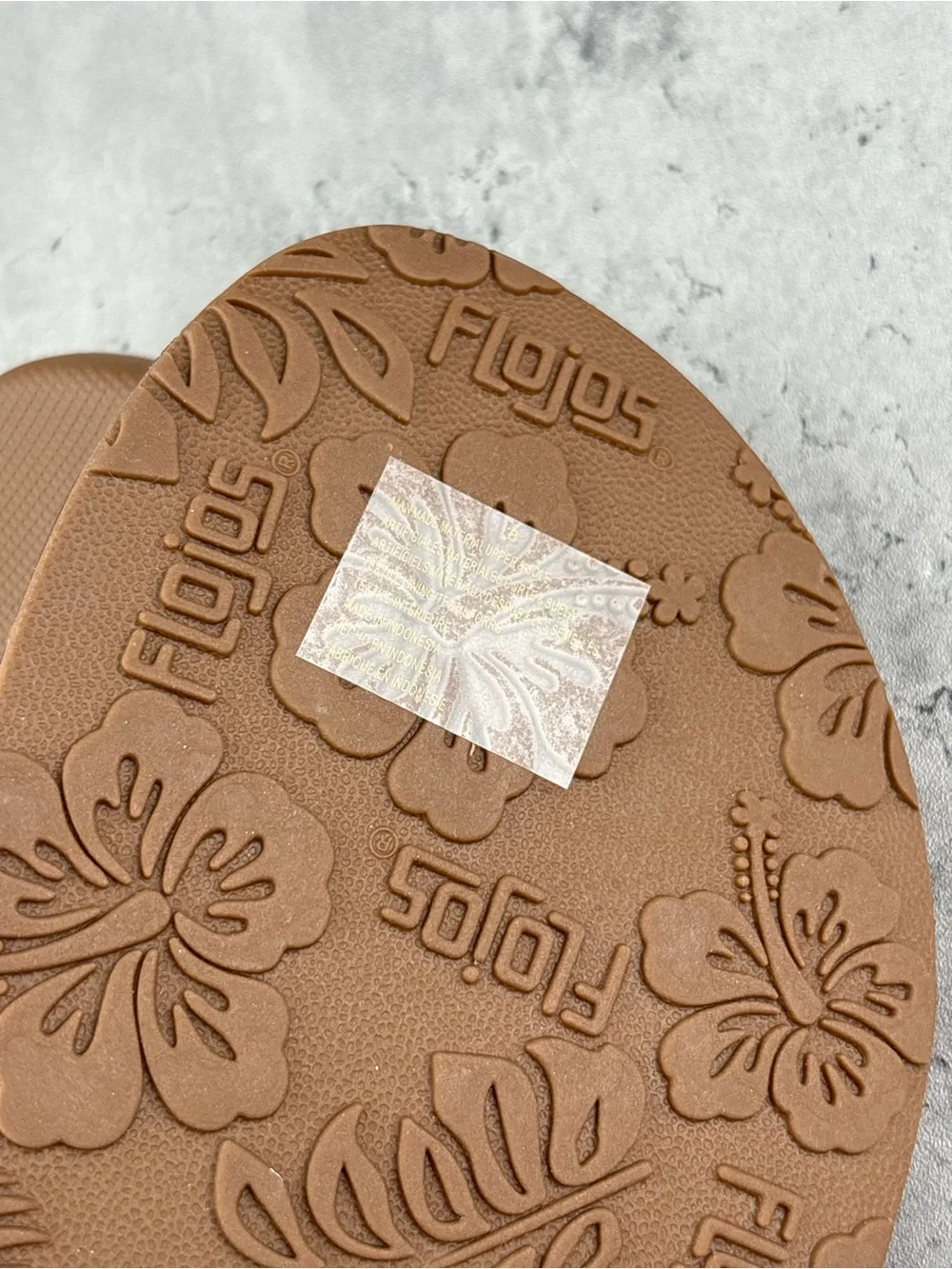 Flojos Brown Footbed White Straps Striped Accent Flip Flops
